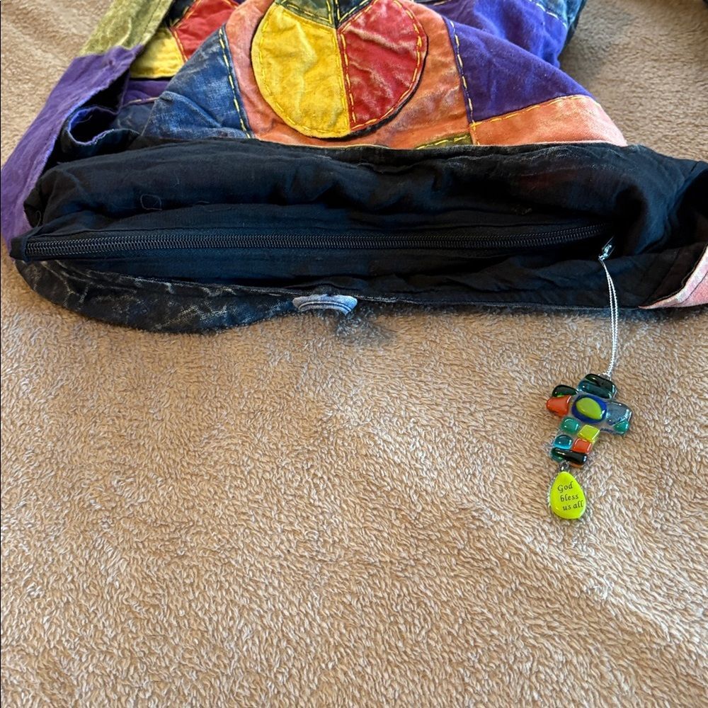 Patchwork Peace Shoulder Bag | Boho Hippie Festival Purse | Zipper Closure - Picture 9 of 9